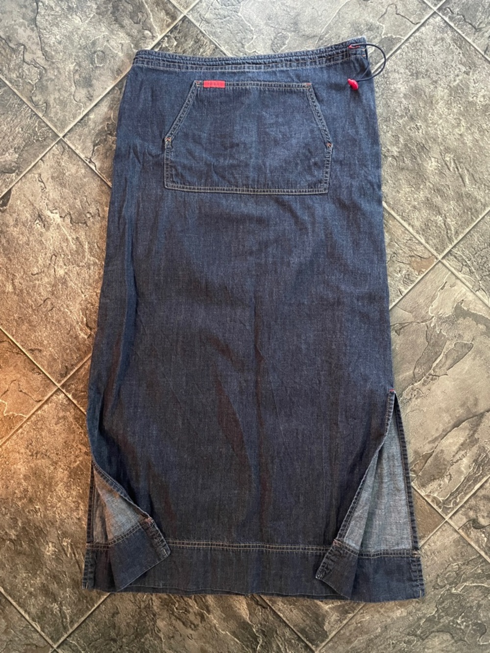 MAVI Y2K Blue Denim Front Pocket Bungee Waist Coastal Cottagecore Maxi Skirt